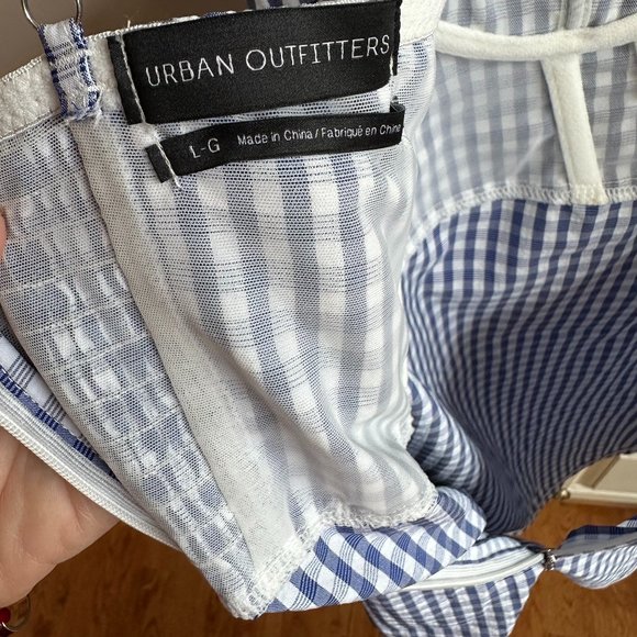 Urban Outfitters Blue & White Gingham Mini Dress Size L - Picture 5 of 10